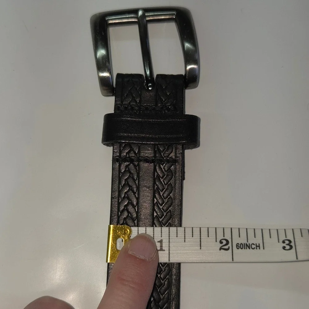Genuine‎ Leather Basketweave Belt Mens 36 Black Embossed Made in USA 8401